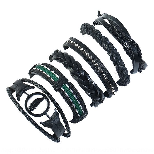 simple woven cowhide combination set men's leather h rope simple diy bracelet braceletwoven cowhide diy combination set men's leat, Golden;silver